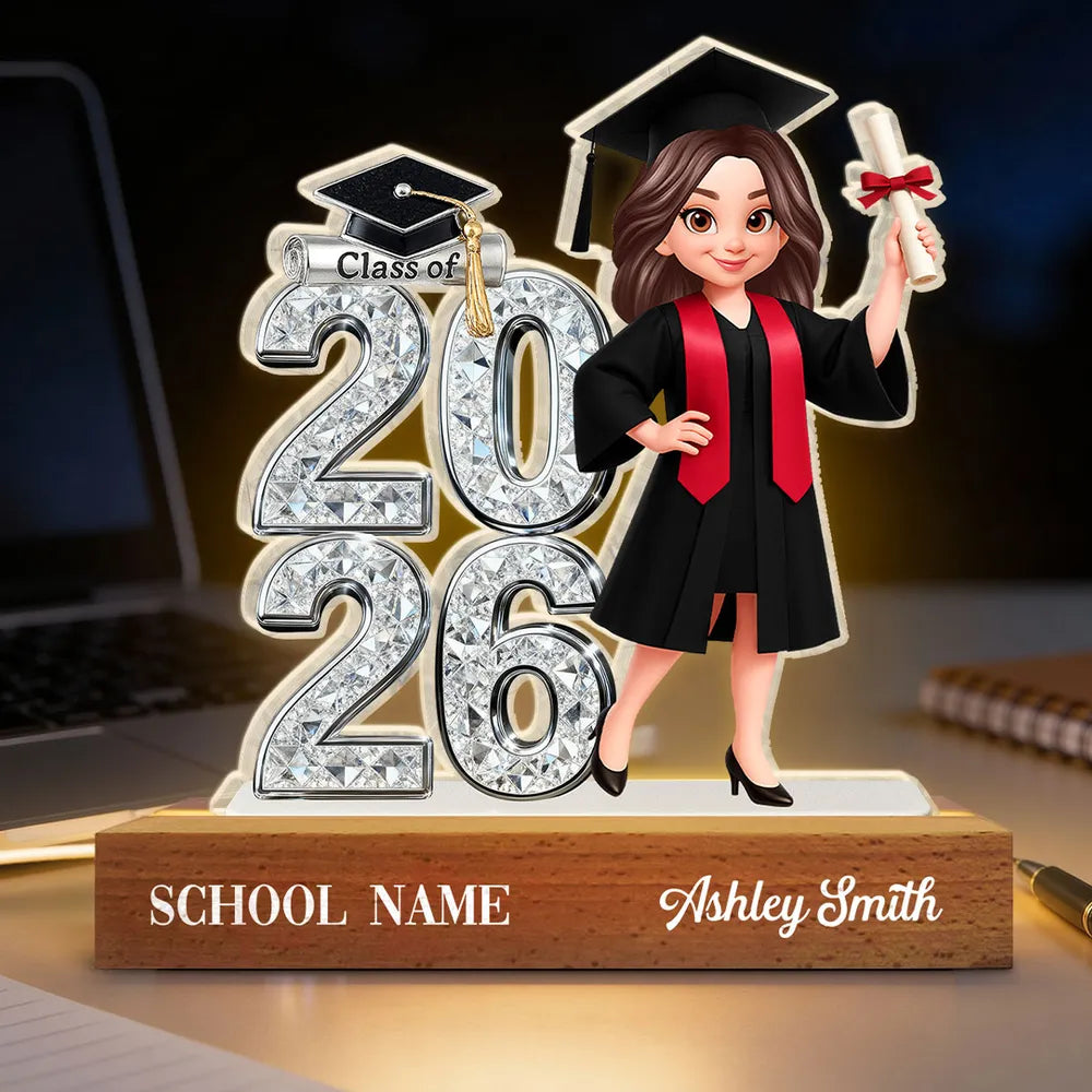 Class of Graduation Block LED Light Plaque, Personalized Keepsake With Warm Glow for Bedroom or Desk, Thoughtful Gift for Grad