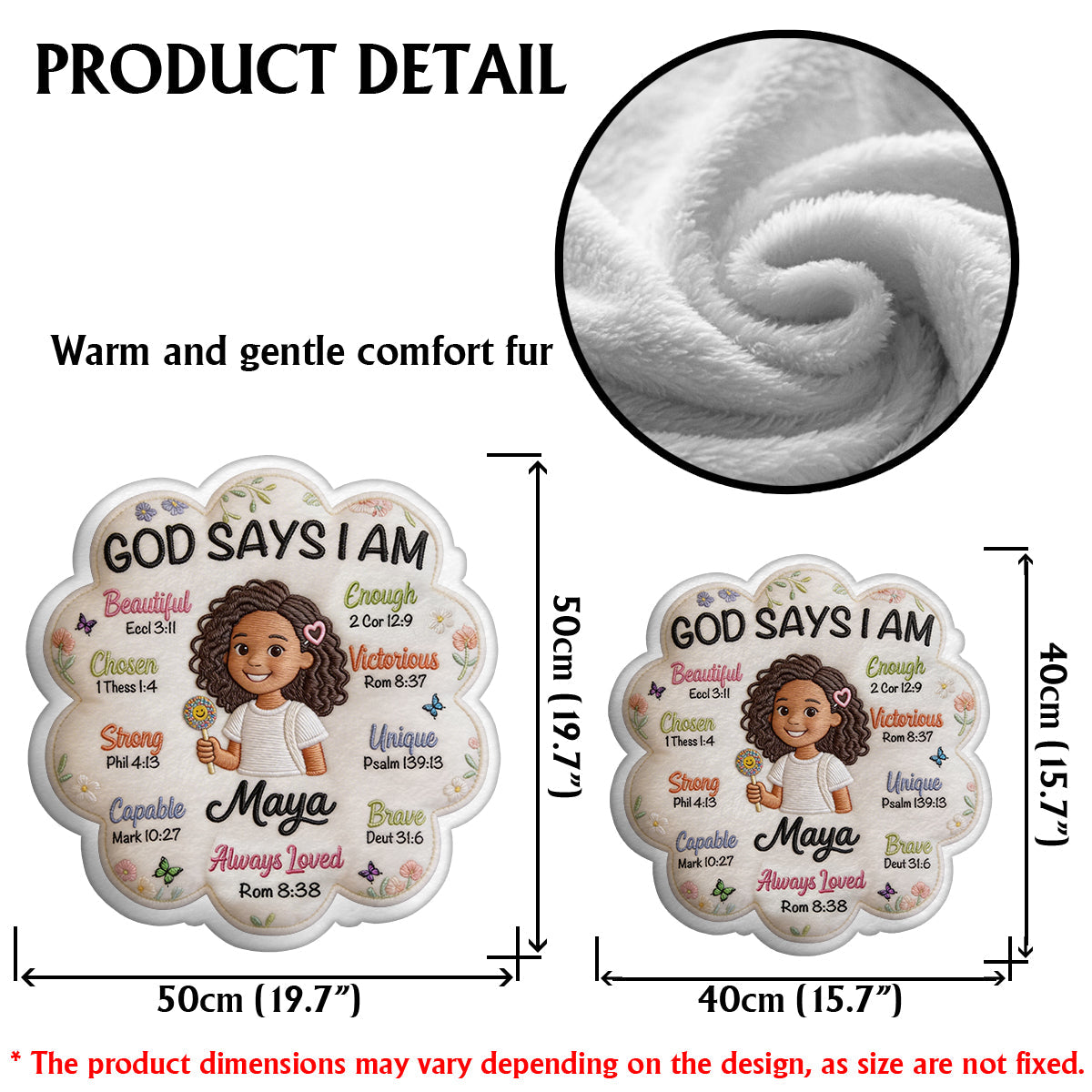 God Says I Am - Affirmation Gift - Personalized Kid Faux Fur Shaped Pillow