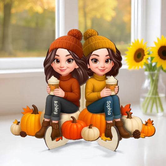 Wooden Plaque with Autumn Pumpkin Best Friends Design, Cozy Home Décor, Perfect Gift for Friendship