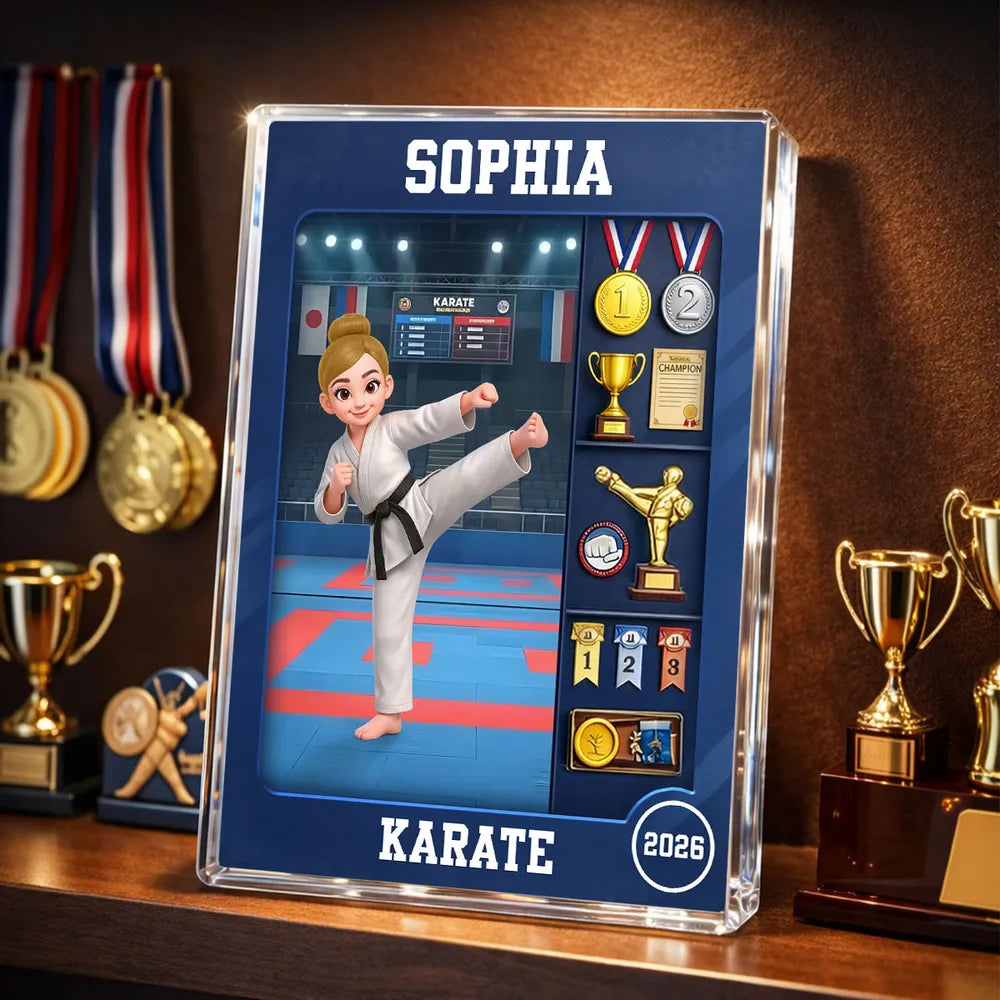 Personalized Karate Rectangle Acrylic Block Plaque, Kicking Girl Trophy Scene, Unique Creative Gift for Martial Arts Fans