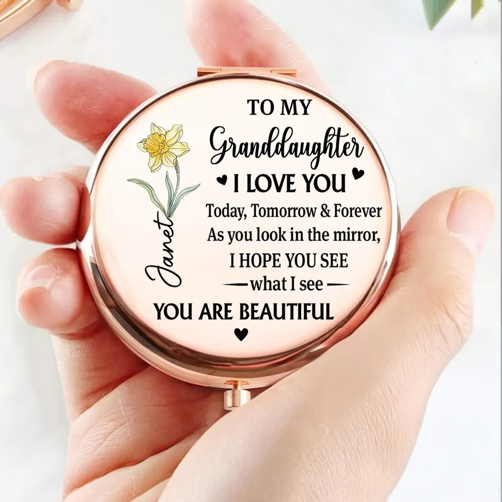 Personalized Metal Compact Mirror for Granddaughter, I Love You Today Tomorrow & Forever, Unique Gift