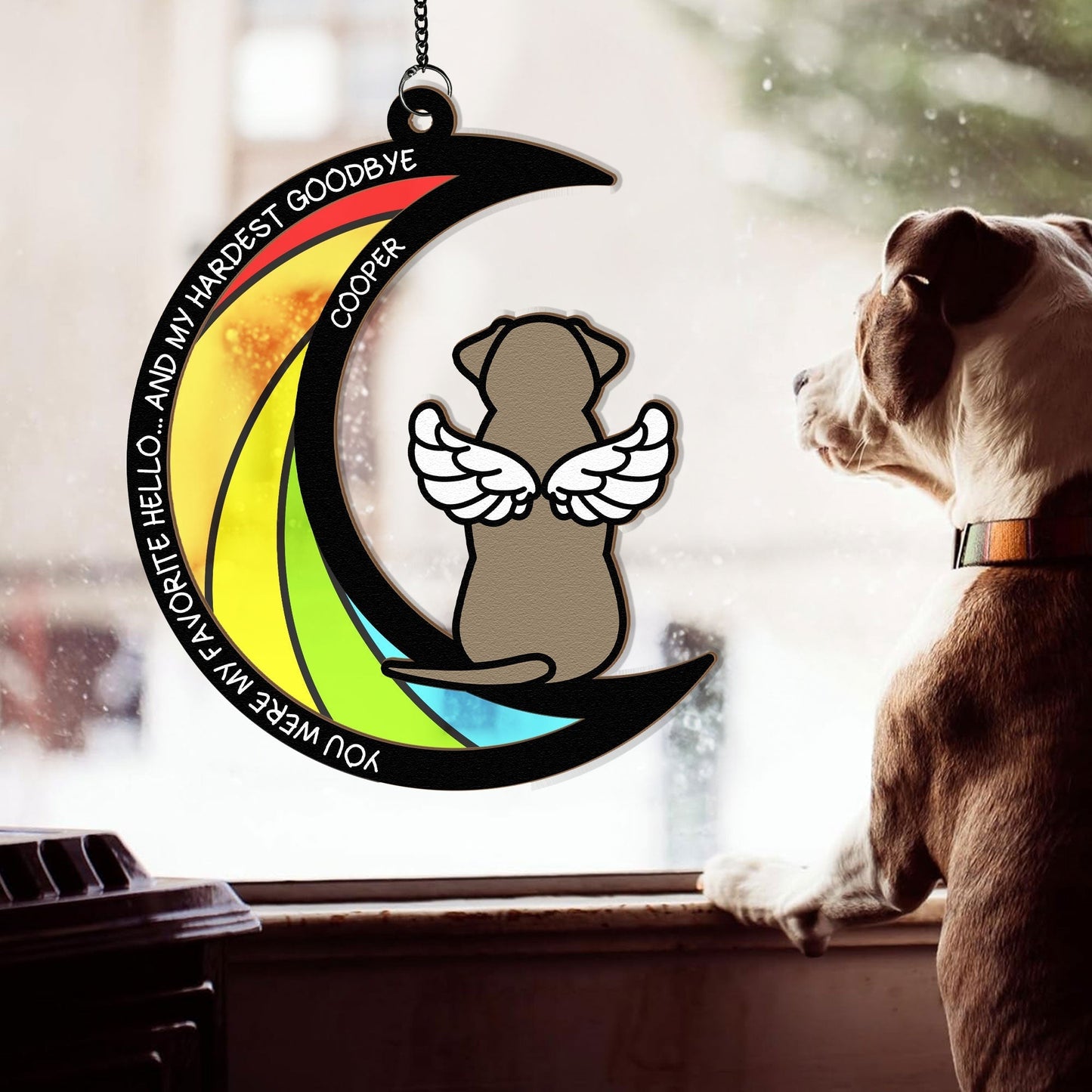 Wood and Acrylic Layered Ornament – Pet Rainbow Bridge Memorial Gift, “You Were My Favorite Hello and My Hardest Goodbye”