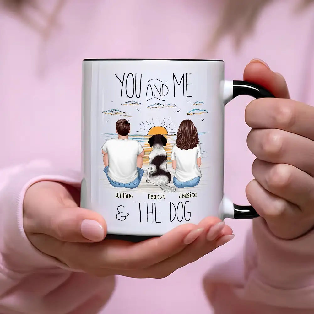 “You, Me & the Dog” Personalized Sunrise Mug – Romantic Gift for Dog Lovers or Cat Lovers
