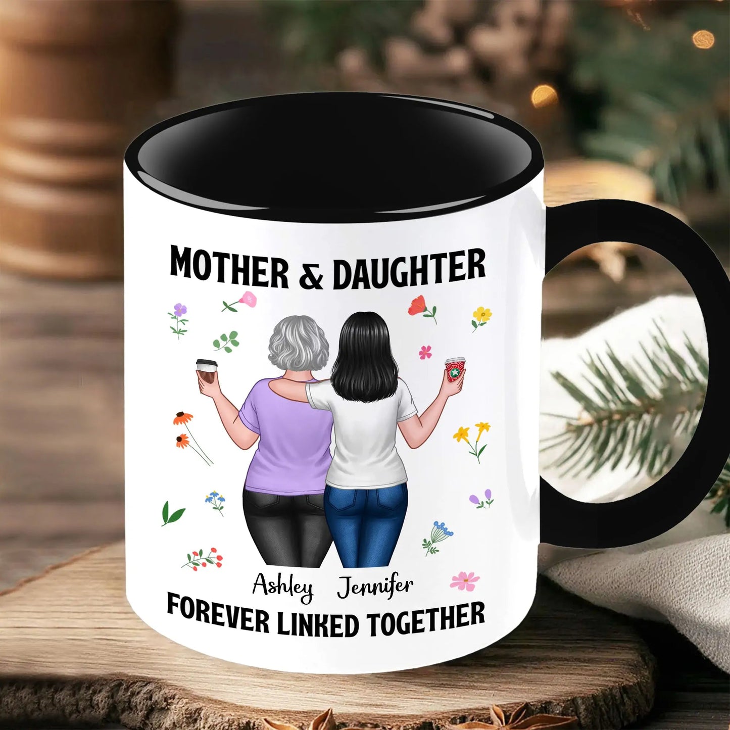 Custom Mother's Day Coffee Mug - Forever Linked Mother and Daughter Design for Cherished Moments