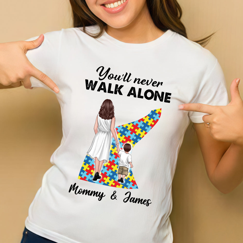 You’ll Never Walk Alone – Customizable Family T-Shirt for Mommy & Child with Puzzle Design, Gift for Mother or Lover