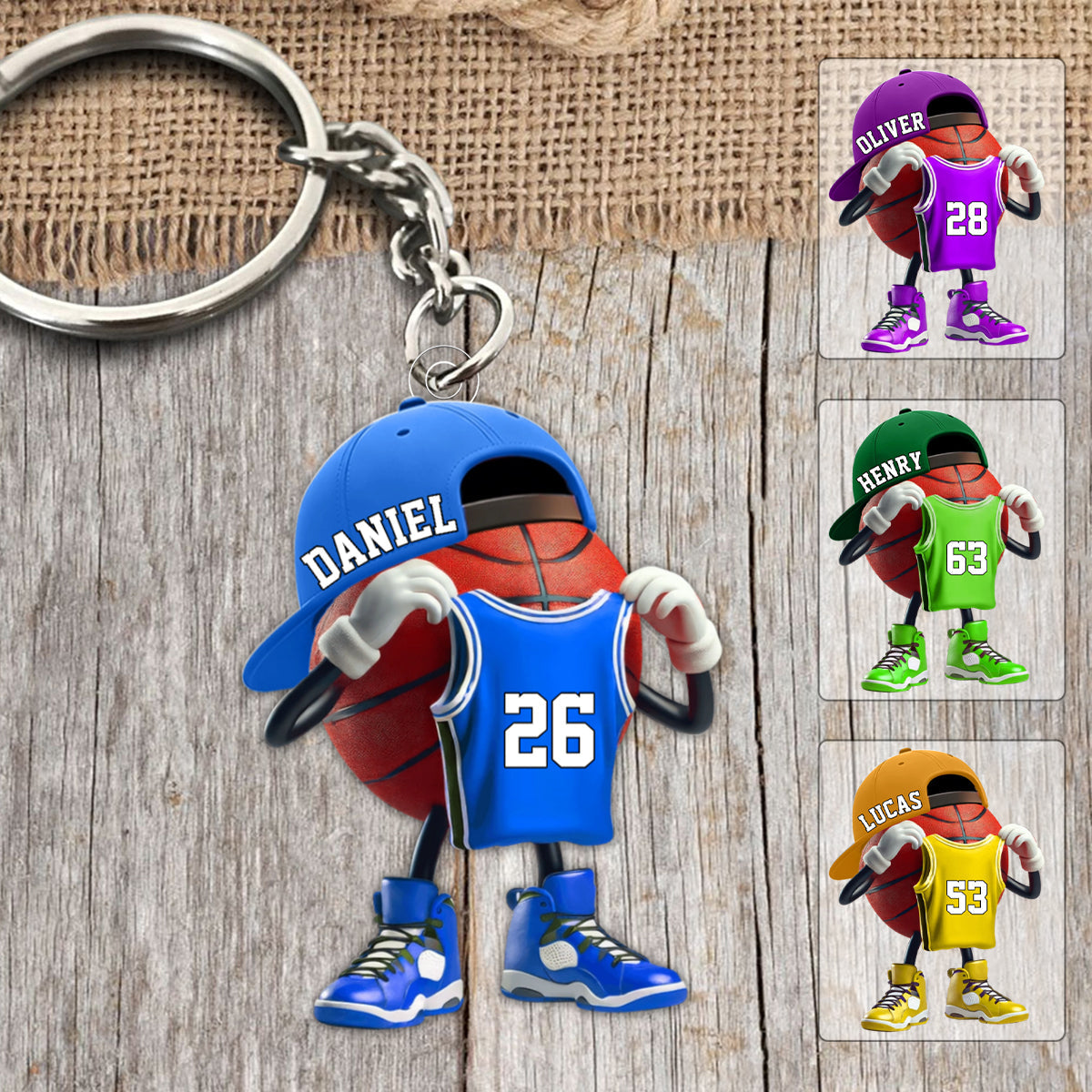Personalized Basketball Character Acrylic Keychain on Outdoor Court - Unique Custom Gift for Basketball Fans
