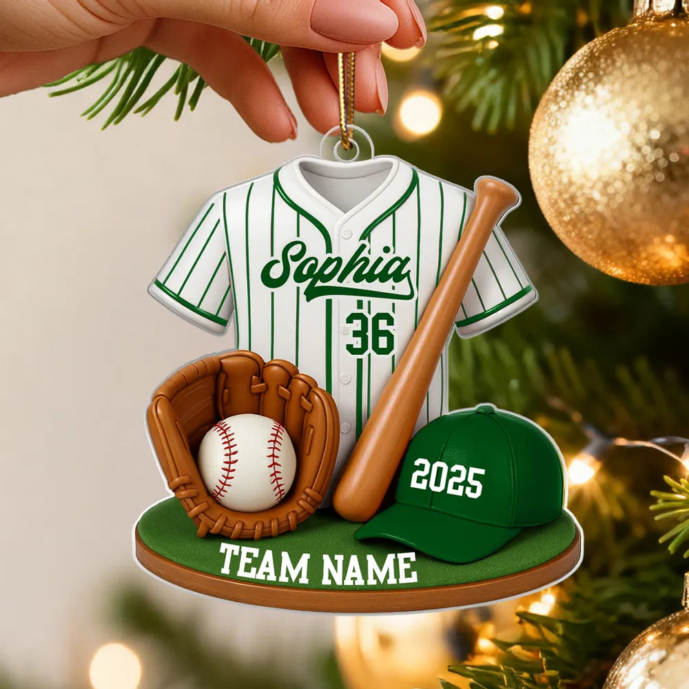 Personalized Baseball Jersey & Gear Ornament – Custom Name, Number & Team, Perfect Christmas Gift for Players and Fans