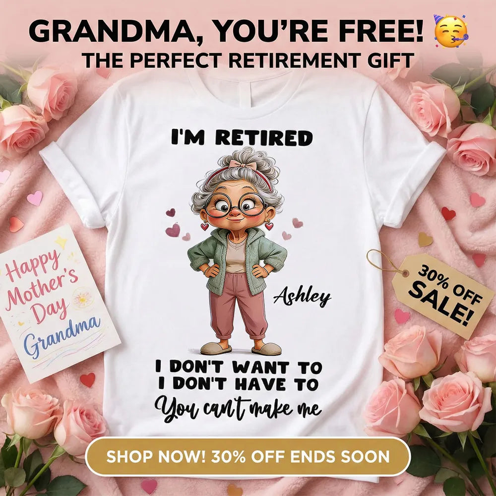 Personalized Classic Tee 'I'm Retired' Cute Cartoon Grandma Shirt, Funny Everyday Wear, Unique Retirement Gift for Mom or Grandma