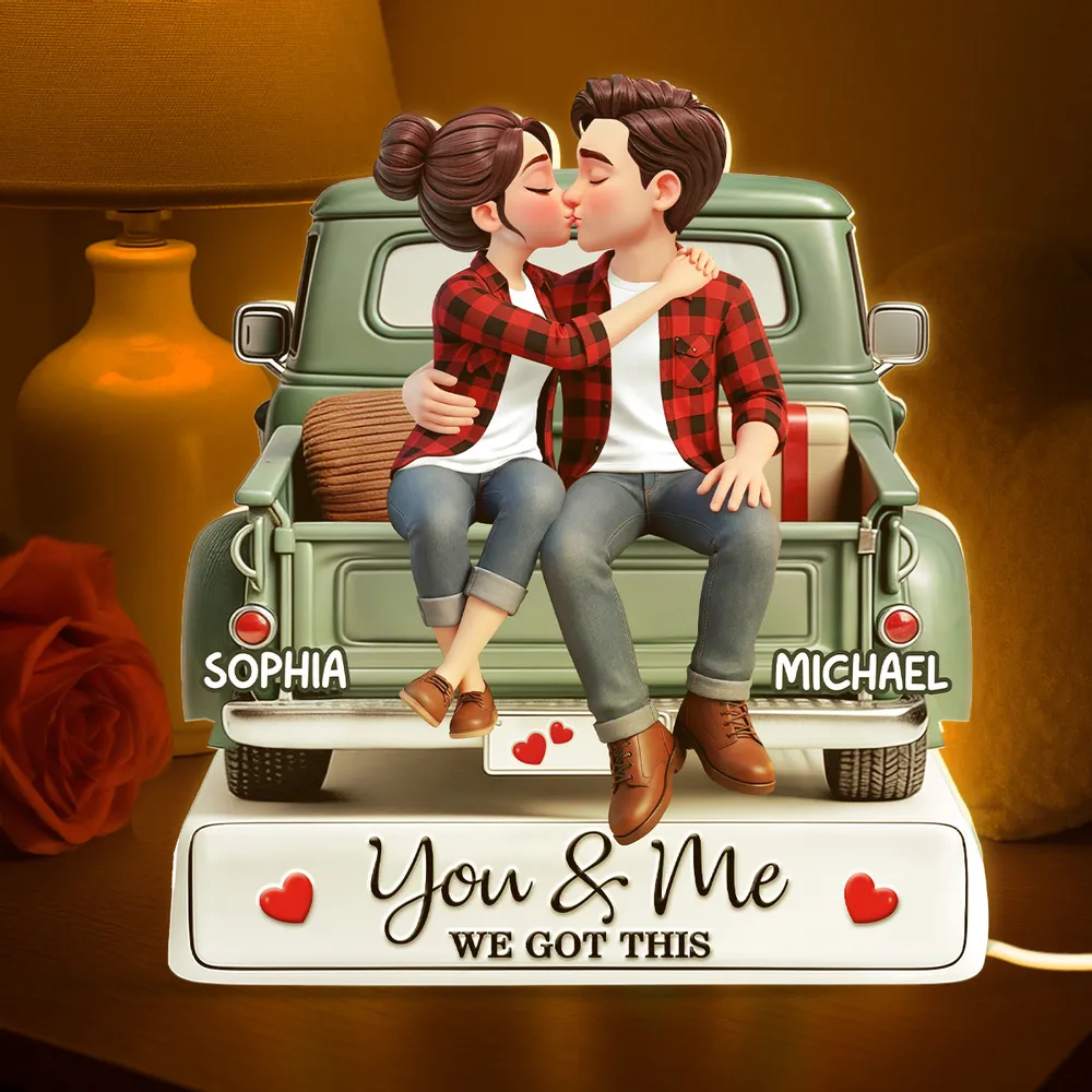 Personalized Acrylic Light Box Kissing Couple on a Truck Tailgate Warm Glow Bedroom Decor Unique Gift for Him or Her