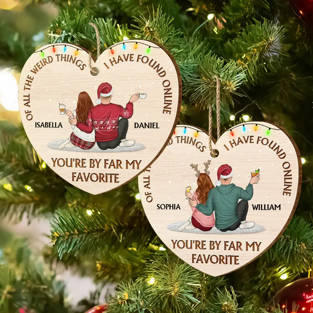 Personalized Couple Heart Wooden Ornament With Funny Love Quote, Cozy Christmas Tree Decor, Unique Gift for Husband or Wife