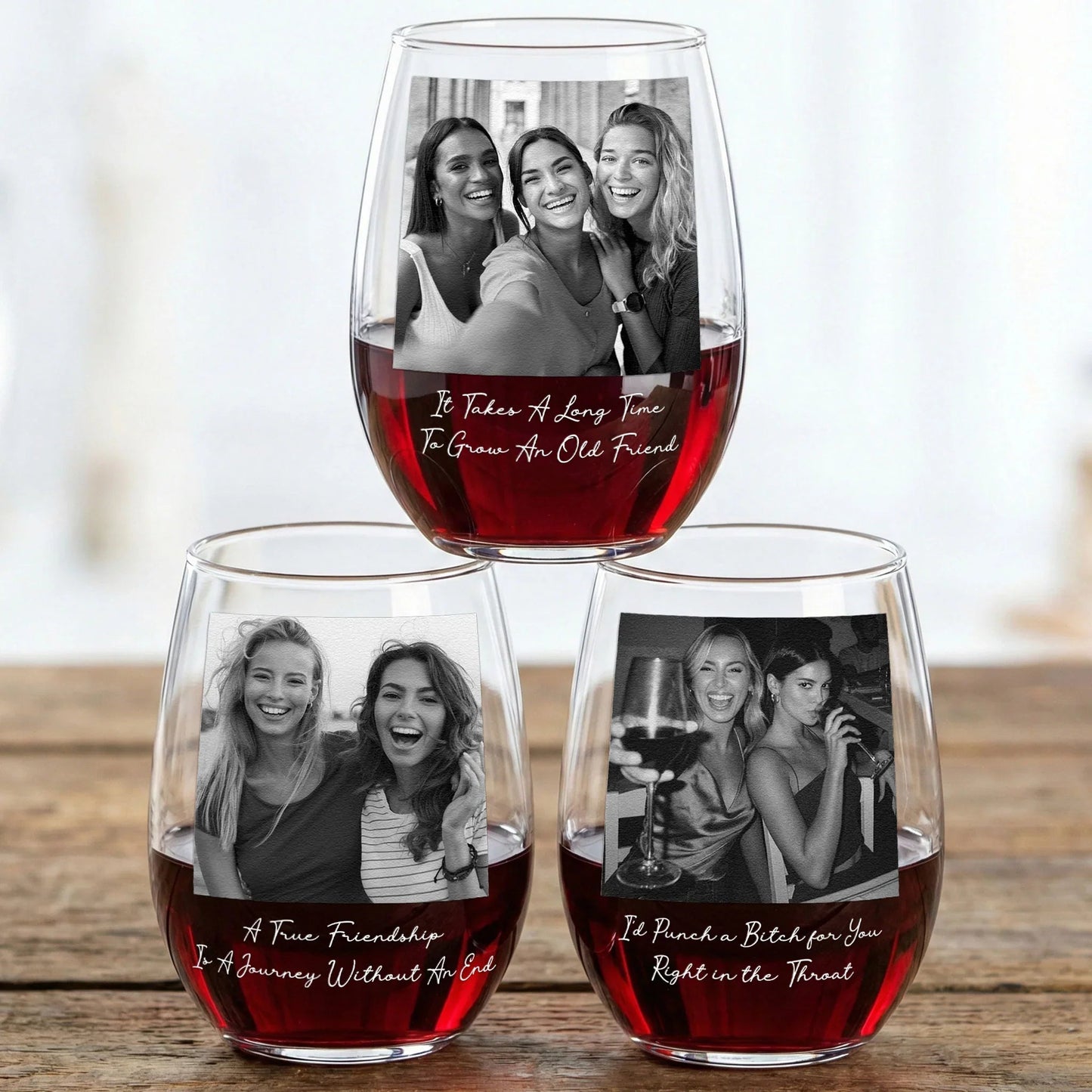 Personalized Best Friend Photo Wine Glass, Funny Friendship Quote Gift for Your Bestie, Unique Custom Keepsake