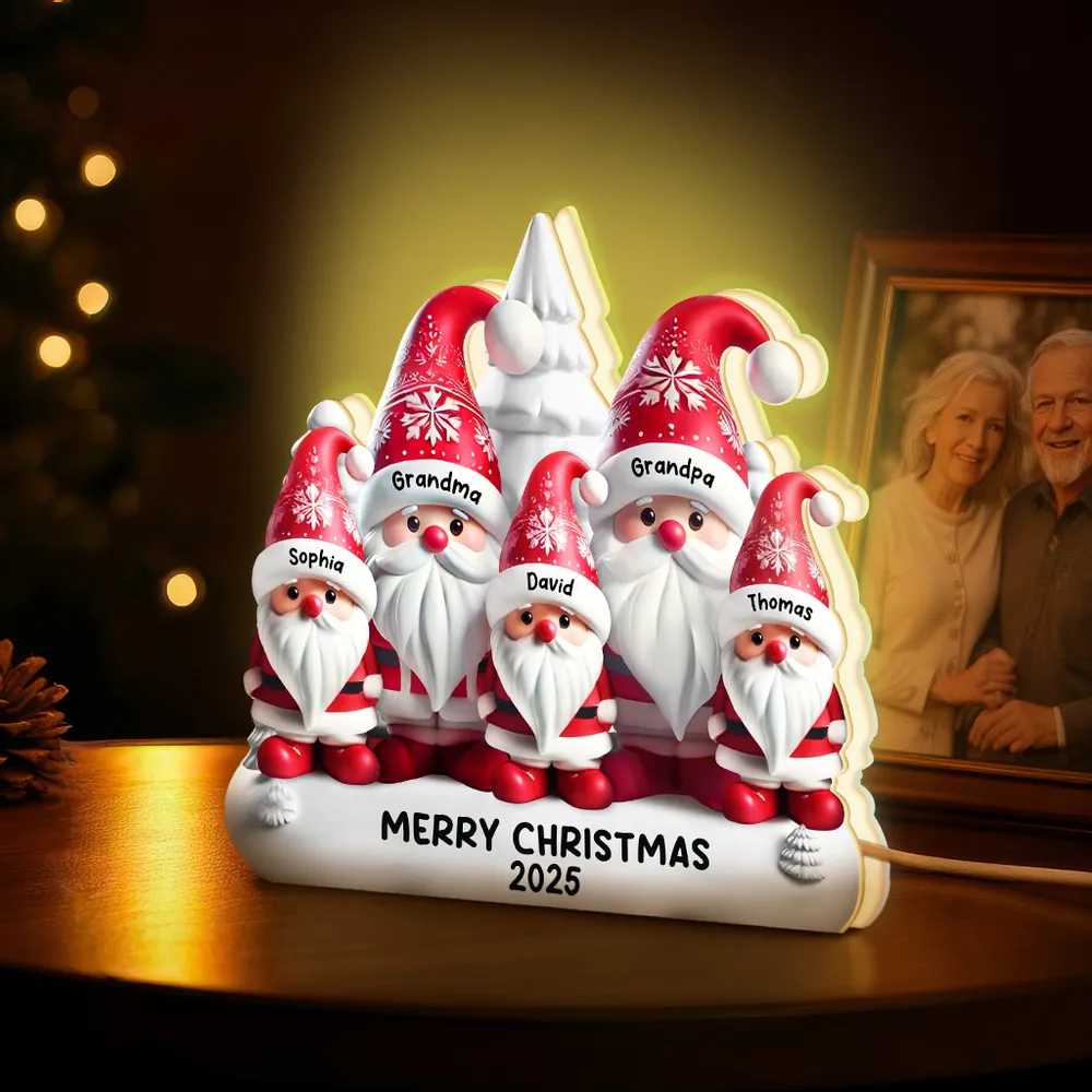 Personalized Acrylic Light Box with Santa Family, Warm Glow Christmas Décor, Unique Holiday Gift for Grandparents & Kids