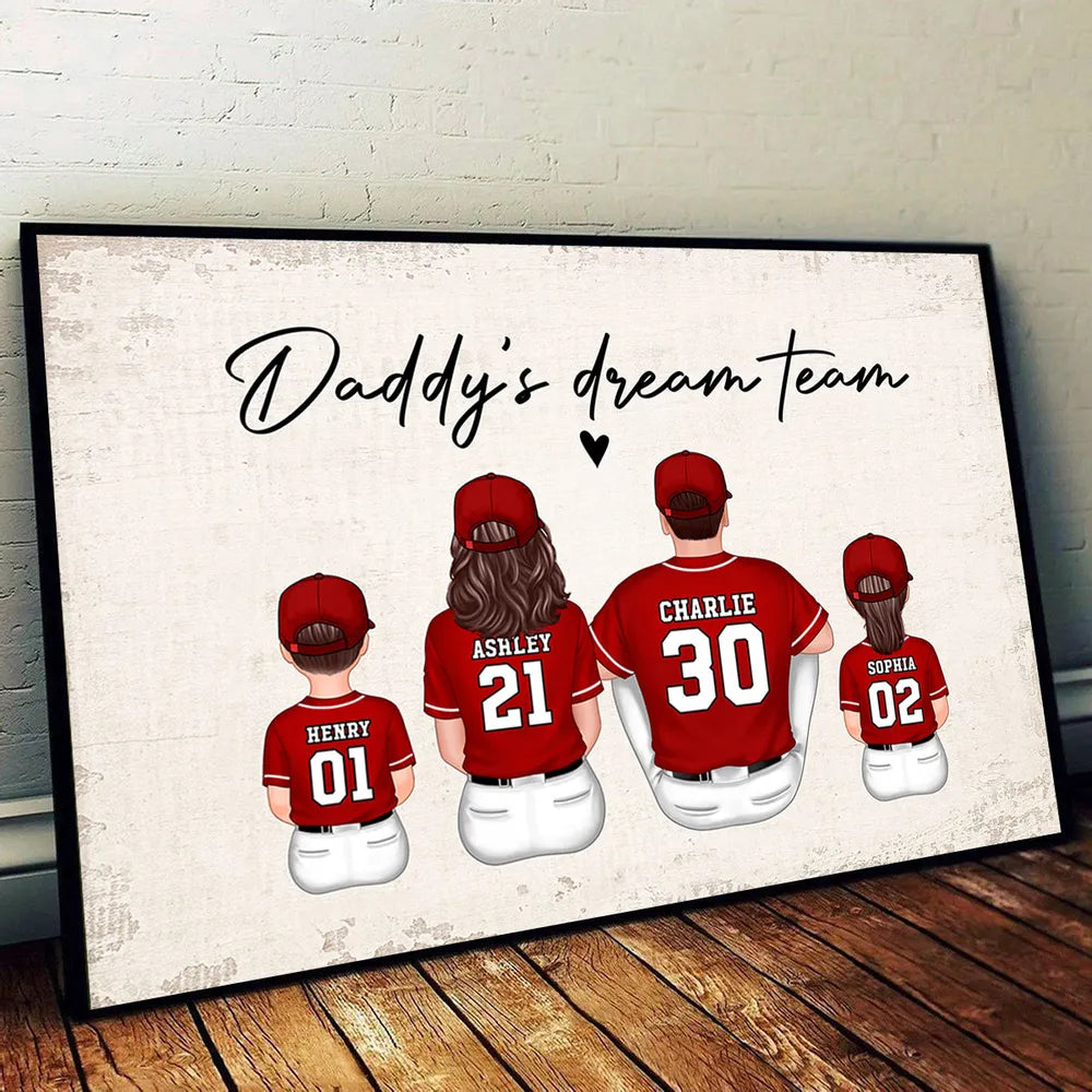 “Daddy’s Dream Team” Personalized Baseball Poster / Canvas – Home-Run Father’s Day Gift