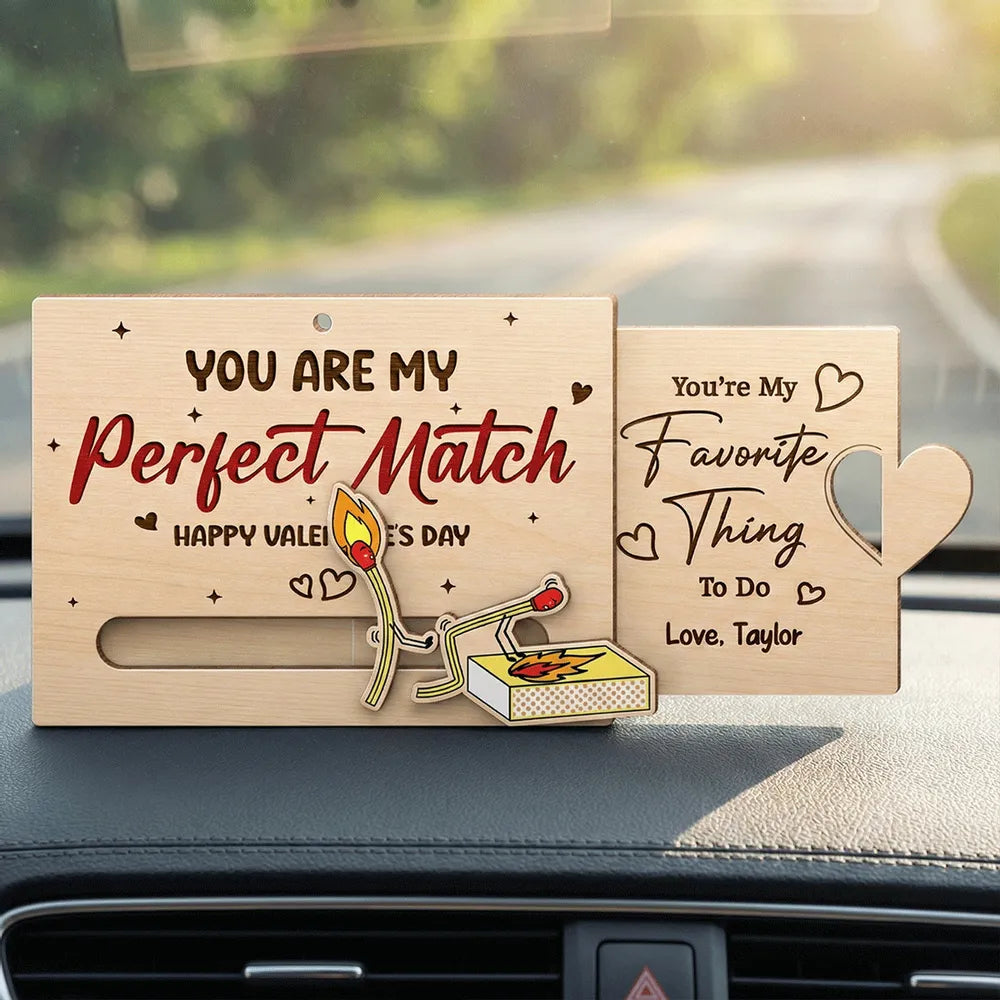 You're My Perfect Match Wooden Sliding Ornament, personalized couple Valentine's Day gift that's cute and funny