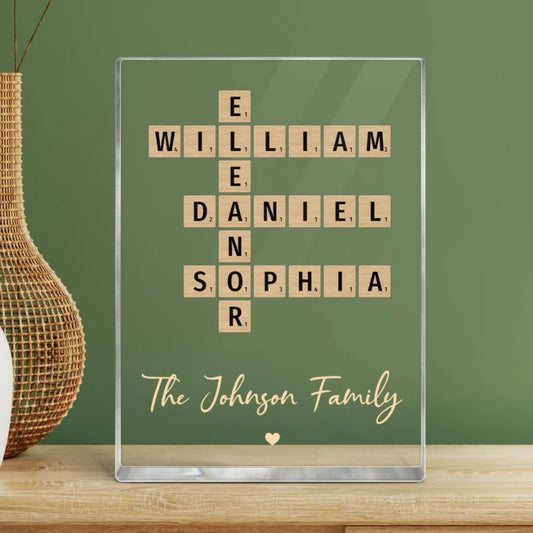 Family Crossword Art Created In A Moment, Treasured Forever Personalized Acrylic Block Plaque or Poster or Keychain