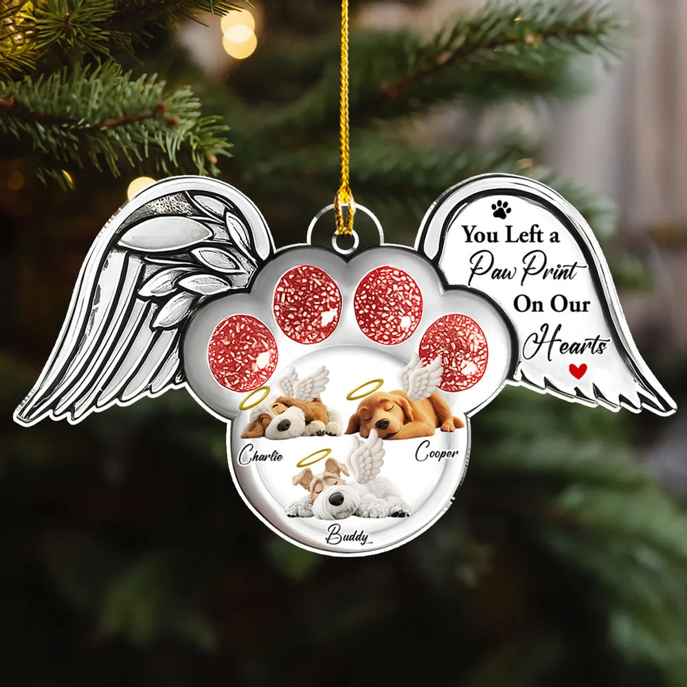 Acrylic Ornament with Angel Wings & Paw Print – Pet Memorial Keepsake for Dog Lovers, heartfelt gift for Christmas and beyond