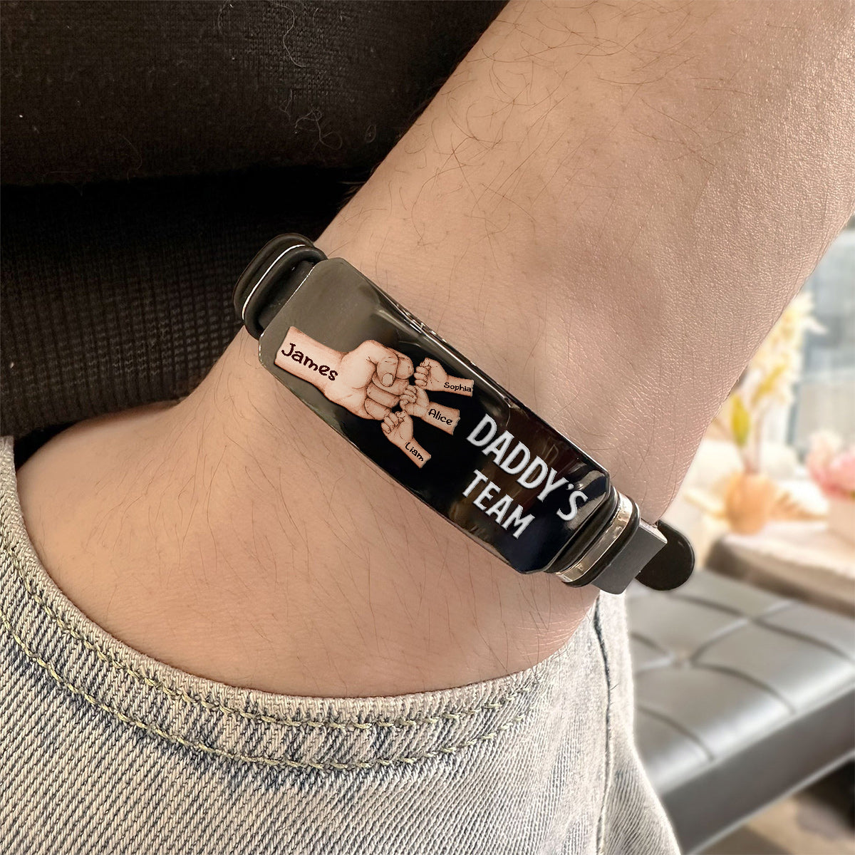 Daddy's Team - Personalized Father Engraved Bracelet