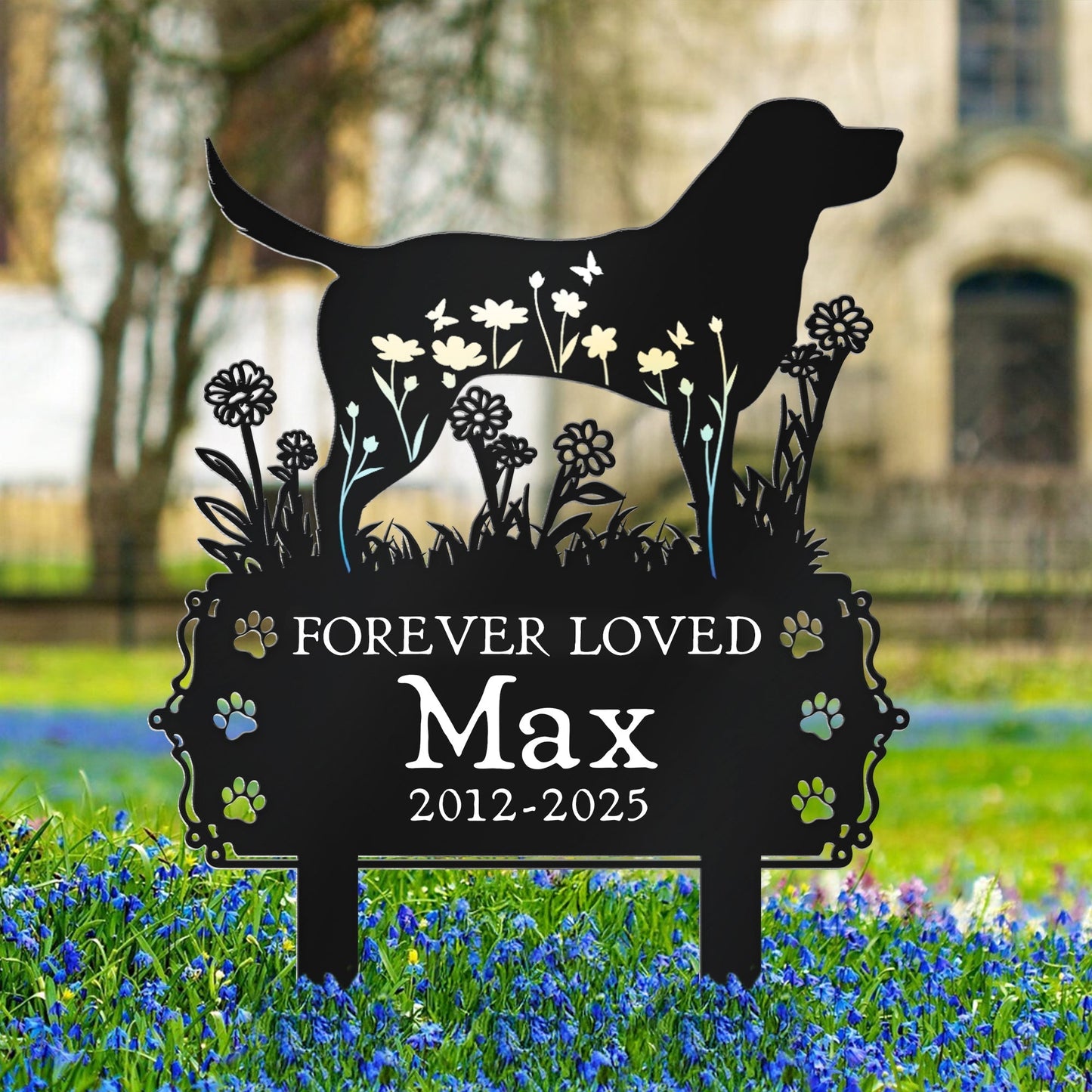 Personalized Dog Memorial Metal Garden Stake with Forever Loved Quote, Floral Silhouette Yard Decor, Unique Gift for Pet Owners