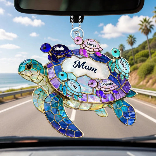 Personalized Sea Turtle Acrylic Car Hanger for Mom, Unique Rearview Mirror Gift with Gorgeous Ocean Colors