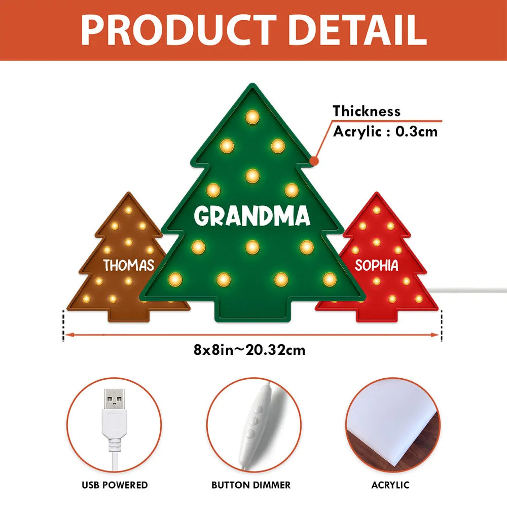 Christmas Tree Acrylic Light Box – Personalized Holiday Gift for Grandma and Family