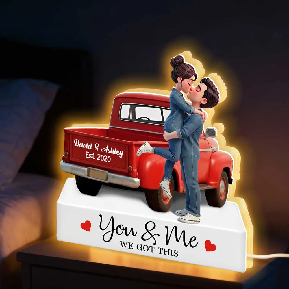 You & Me We Got This Acrylic Light Box Warm Glow Kissing Couple in Pickup Truck Scene A Sweet Custom Keepsake Gift