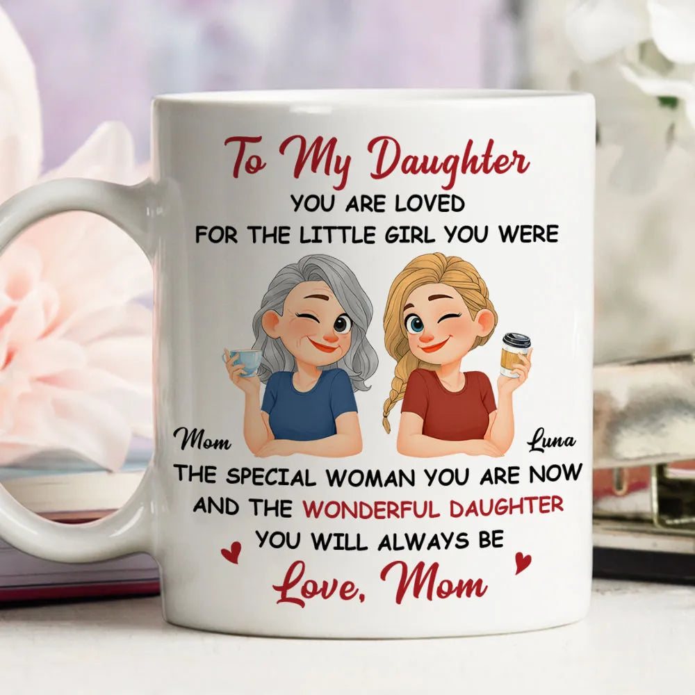 Personalized White Ceramic Mug for Daughter, Cute Mom and Daughter Coffee Design, Unique Gift From Mom