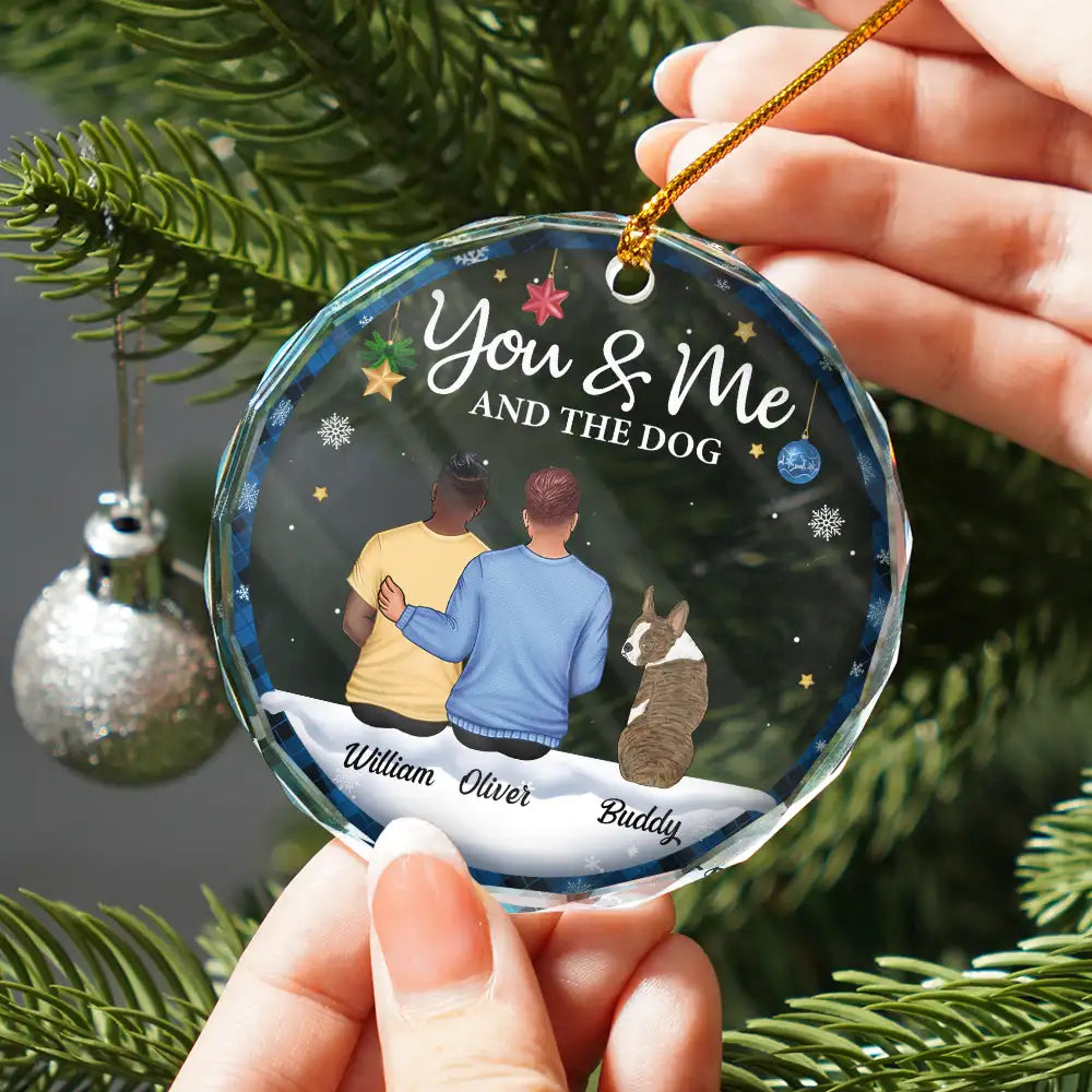 Personalized Christmas Ornament - "You & Me & The Dogs" Crystal Circle Design