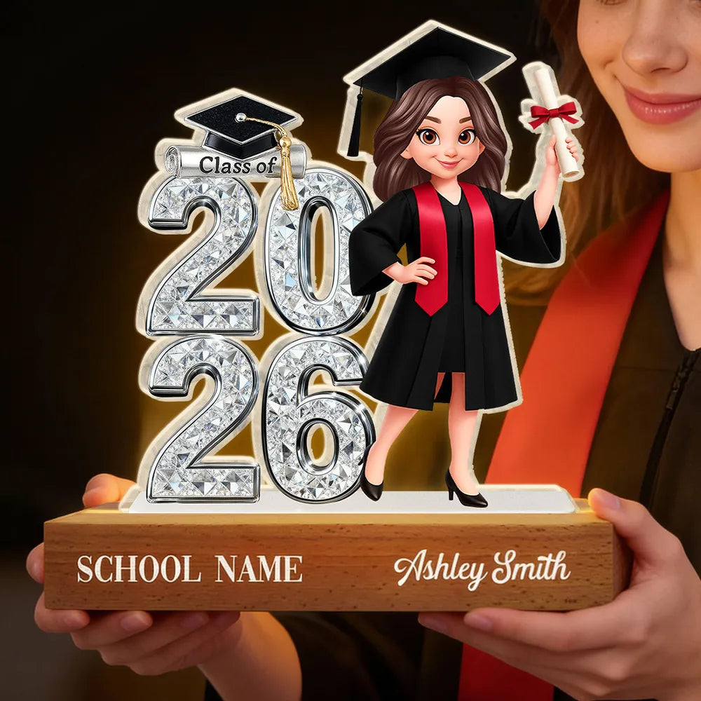 Class of Graduation Block LED Light Plaque, Personalized Keepsake With Warm Glow for Bedroom or Desk, Thoughtful Gift for Grad