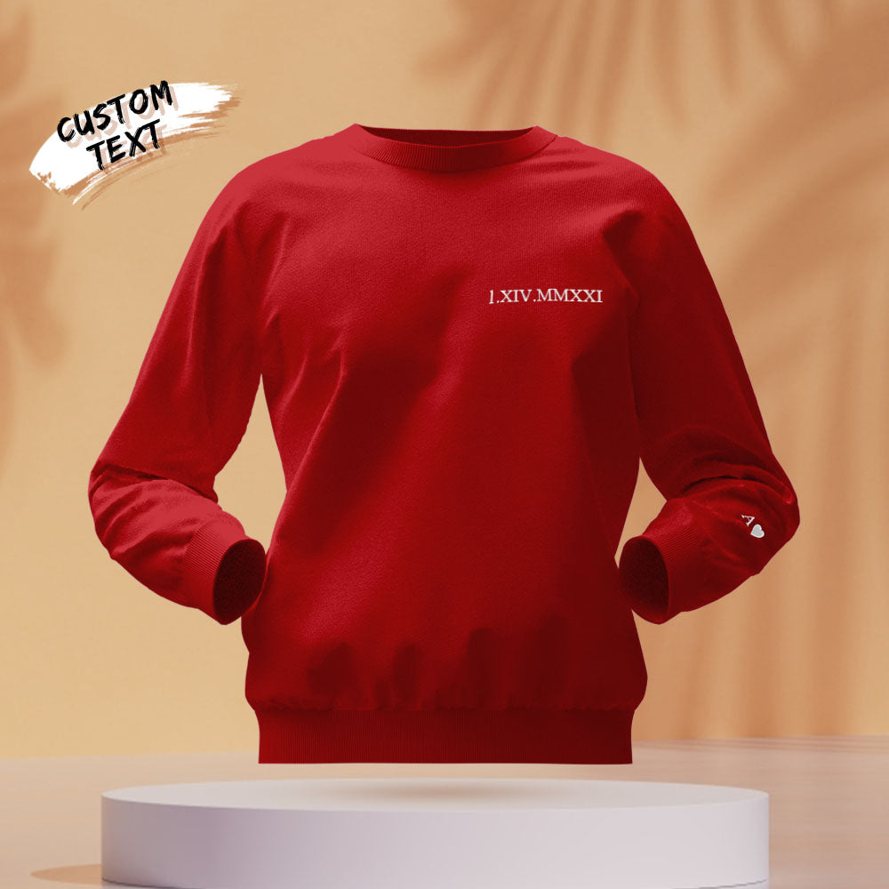 Custom Engraved Embroidery Round Neck Roman Numeral Date - Personalized Couple Sweatshirt