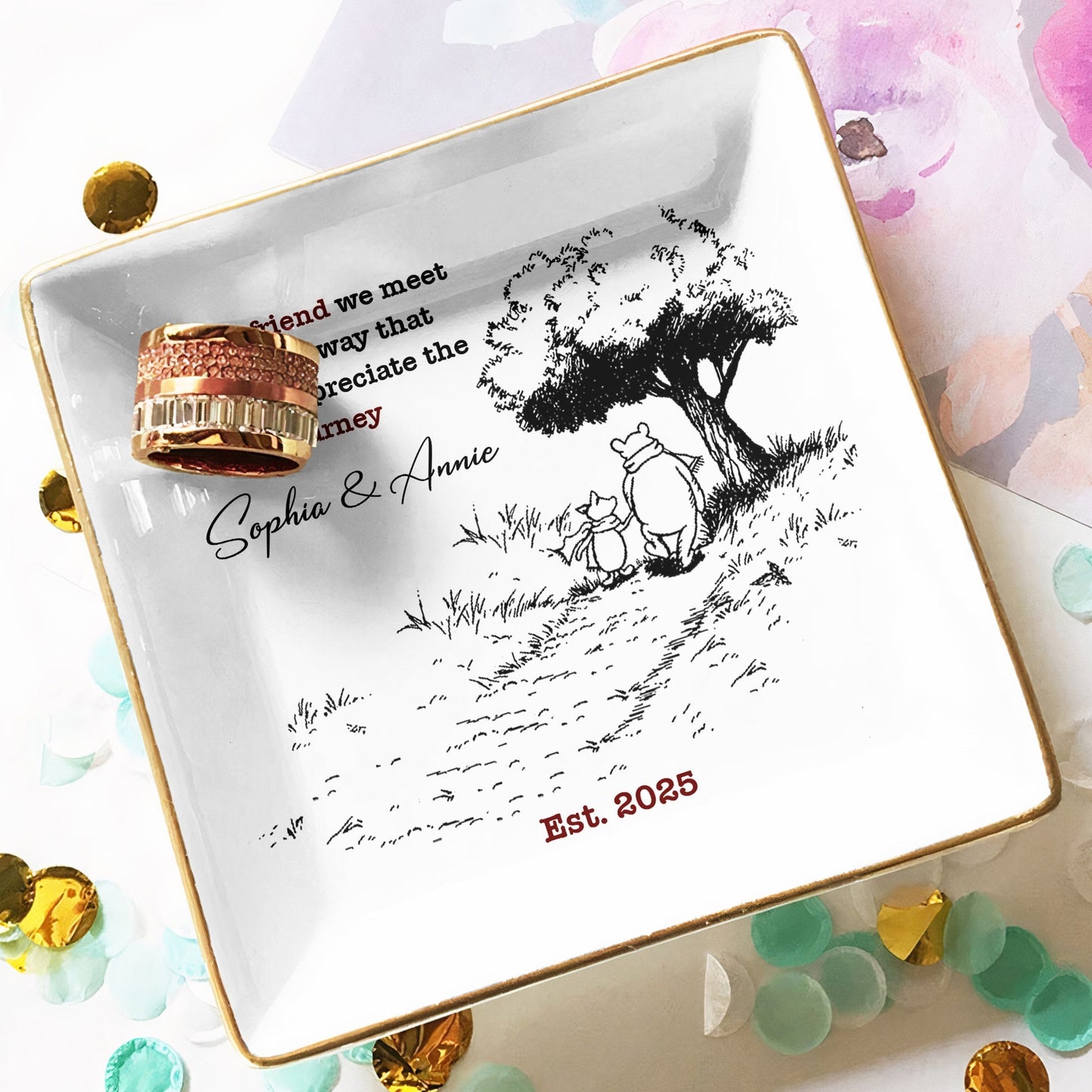 Personalized Jewelry Dish for Best Friend – Custom Friendship Journey Ring Holder, Modern Keepsake Gift Tray