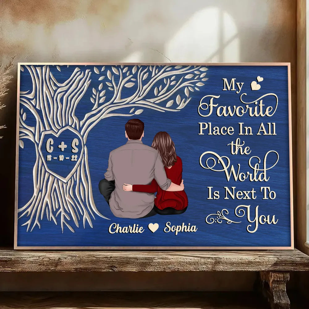 My Favorite Place Is Next To You Poster, Custom Couple Keepsake Wall Art, Cozy Blue Modern Look, Unique Anniversary Gift