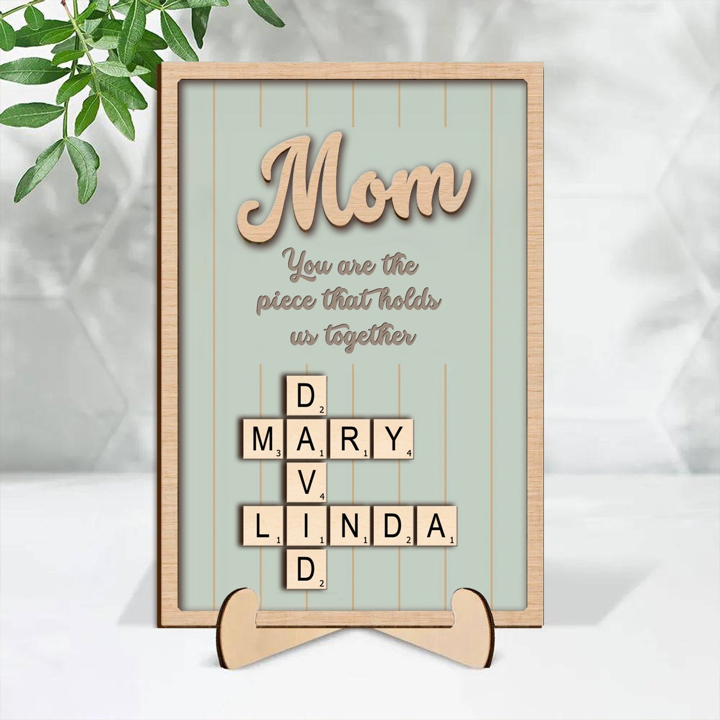 Personalized 2-Layer Wooden Puzzle Art Plaque - Mom, The Piece That Holds Us Together, Perfect Gift for Mom