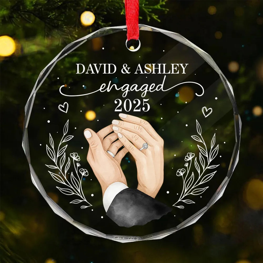 Engagement Crystal Ornament with Personalized Design, Romantic Touch for Couples, Perfect Gift Keepsake