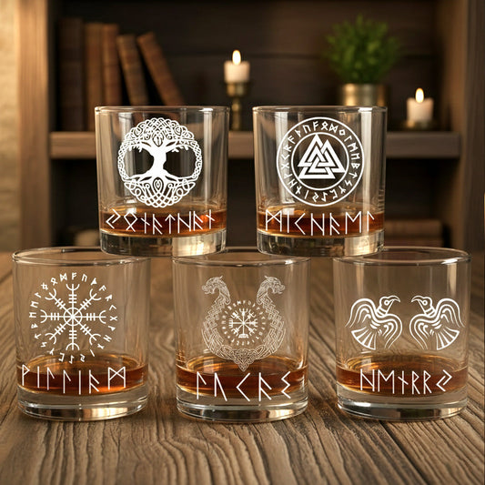 Nordic Rune Whiskey Glass, Personalized Viking-Inspired Design for a Classy Bar Display and Meaningful Gift