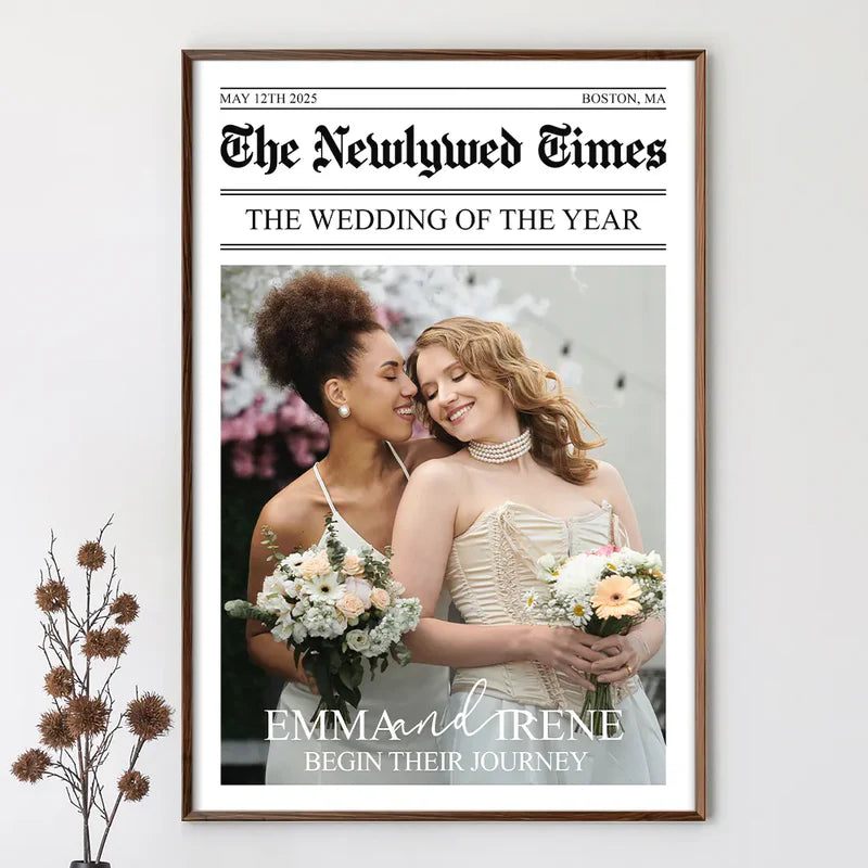Personalized Wedding Poster Newspaper-Style Custom Photo Wall Art Gift for Newlywed Couple, Unique Keepsake Gift