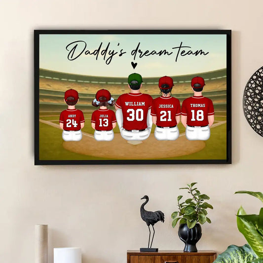 “Daddy’s Dream Team” Personalized Baseball Poster / Canvas – Home-Run Father’s Day Gift