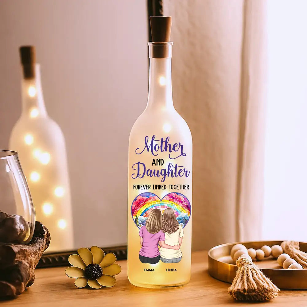 Personalized Bottle Lamp – "Mother and Daughters Forever Linked Together" Custom Light for Mom