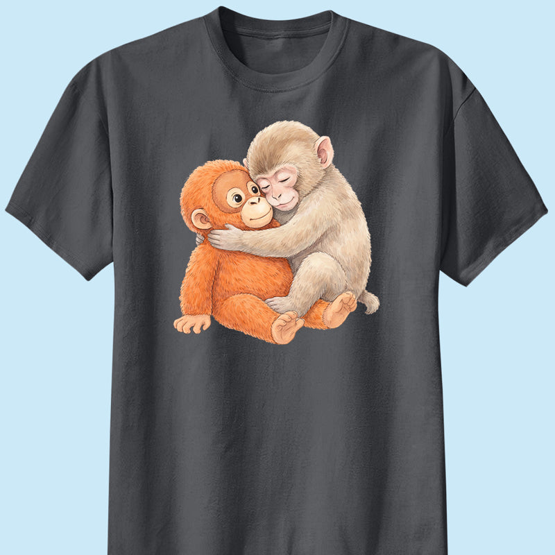 Cute Punch Monkey Graphic Classic Tee, Hugging Baby Monkey Art, Cozy Viral Animal Lover Gift Shirt