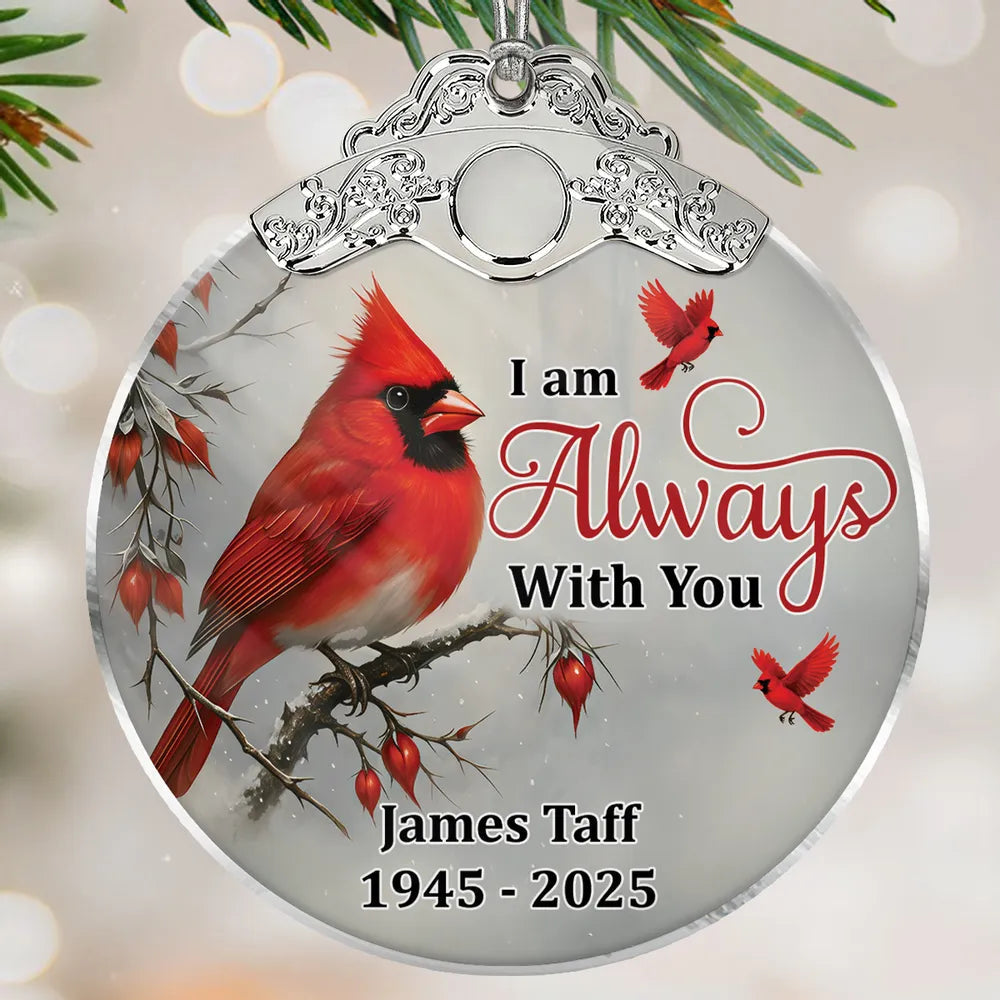 Silver Capped Glass Ornament with Cardinal design, symbolizing protection and togetherness, thoughtful gift for loved ones