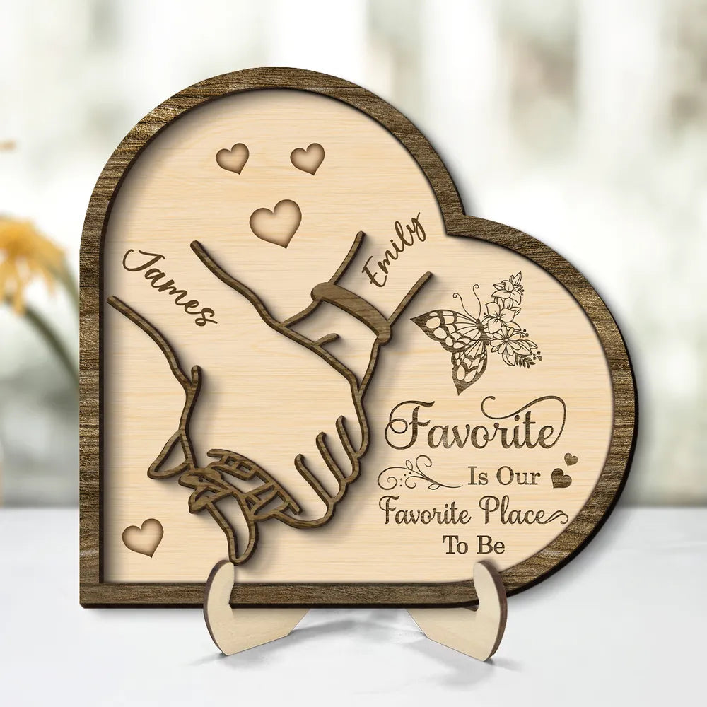 Personalized 2-Layer Wooden Plaque with Holding Hands and Heart Quote for Couples, Unique Romantic Gift for Him or Her