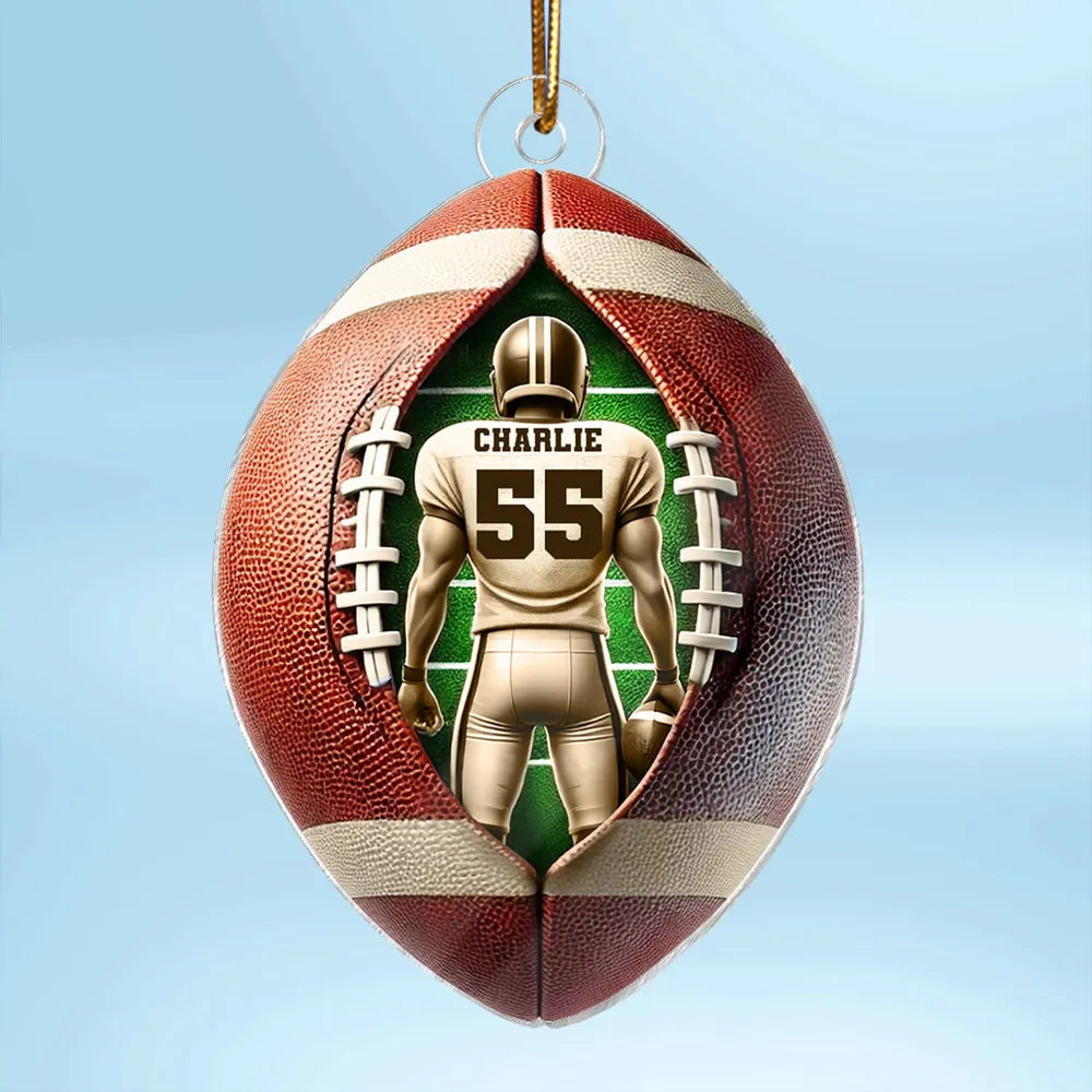 Acrylic Ornament Football Player Personalized, Layered Football Shape, Tree Decor, Unique Gift for Players and Fans