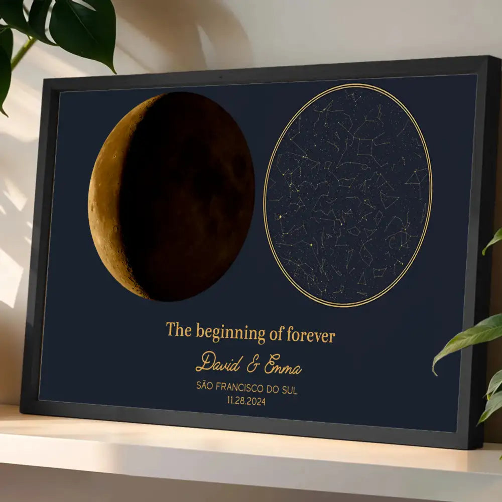 Custom Star Map and Moon Poster – Romantic Gift for Couples with Names, Date & Location