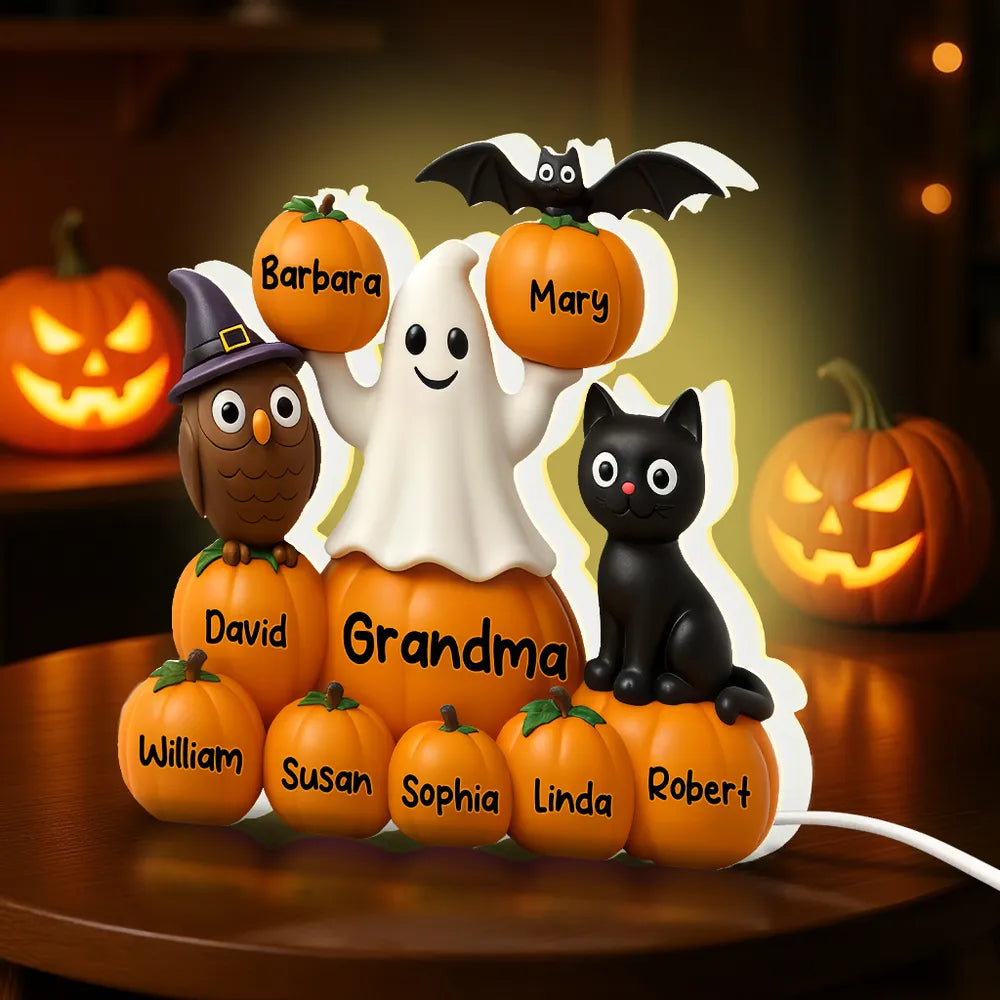 Halloween Pumpkin Acrylic Light Box – Spooky Ghost & Cat Design, High-Clarity Collectible Gift for Families