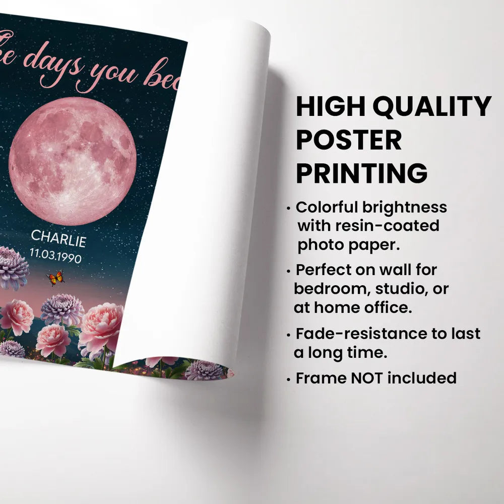 The Days You Became Our Mom Poster, Personalized Moon Phases and Birth Month Flowers, Heartfelt Gift for Mom