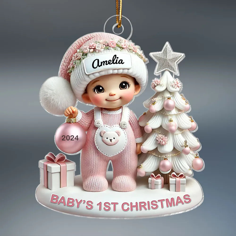 Personalized Acrylic Ornament for Baby's First Christmas – Cute Pastel Tree Design, Keepsake Holiday Decor & Unique New Baby Gift