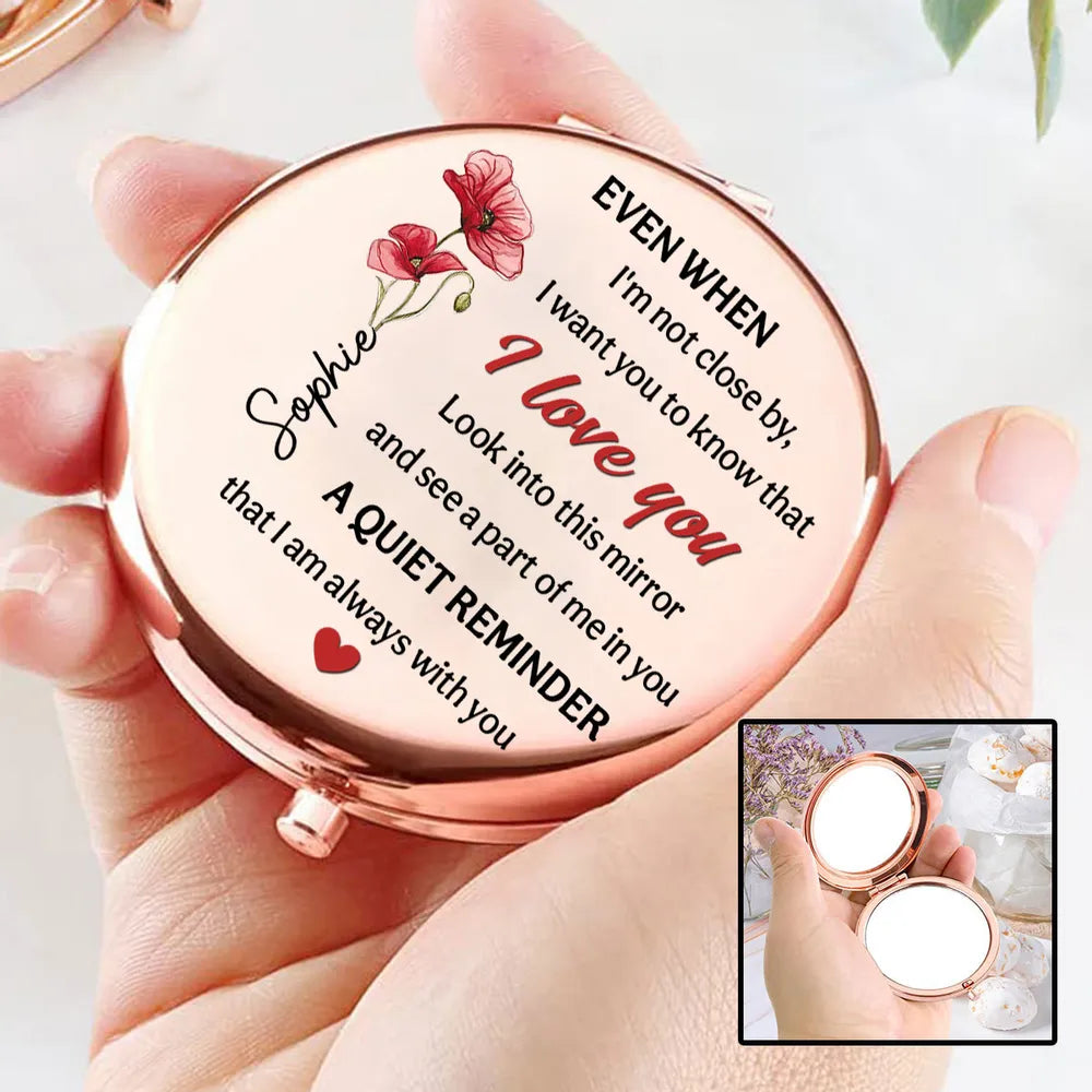 A Part Of Me In You Metal Compact Mirror, Personalized Love Message Gift for Wife or Girlfriend, Sweet Daily Reminder