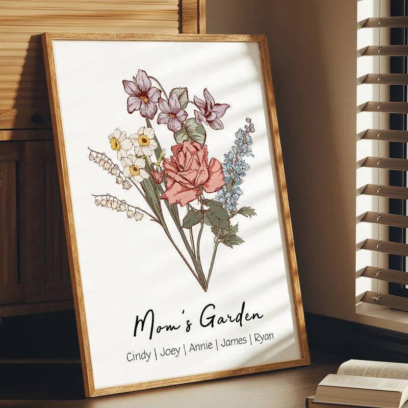 Family Blossoms - Custom Birth Flower & Names Artwork - Personalized Canvas or Poster for Your Home