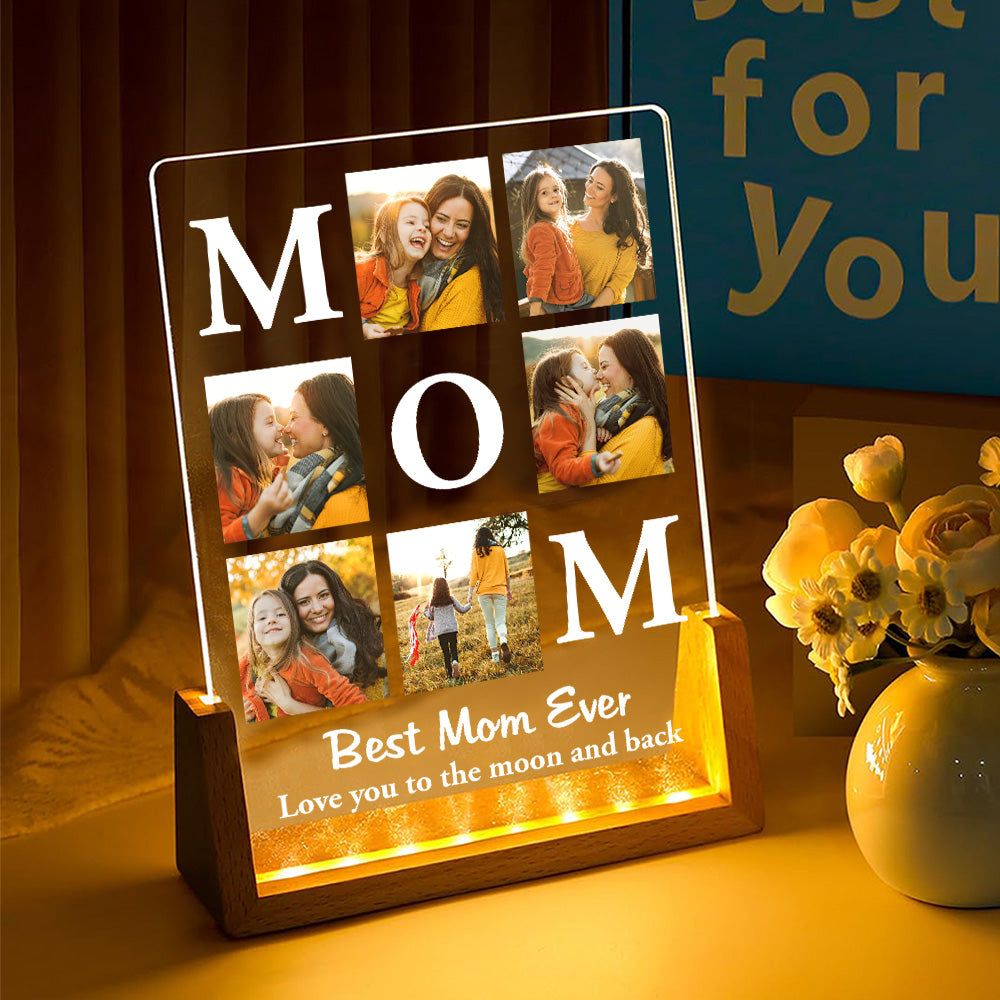 Personalized Best Mom Ever LED Light Frame Photo Collage, Cozy Soft Glow Bedside Decor, Unique Gift for Mom
