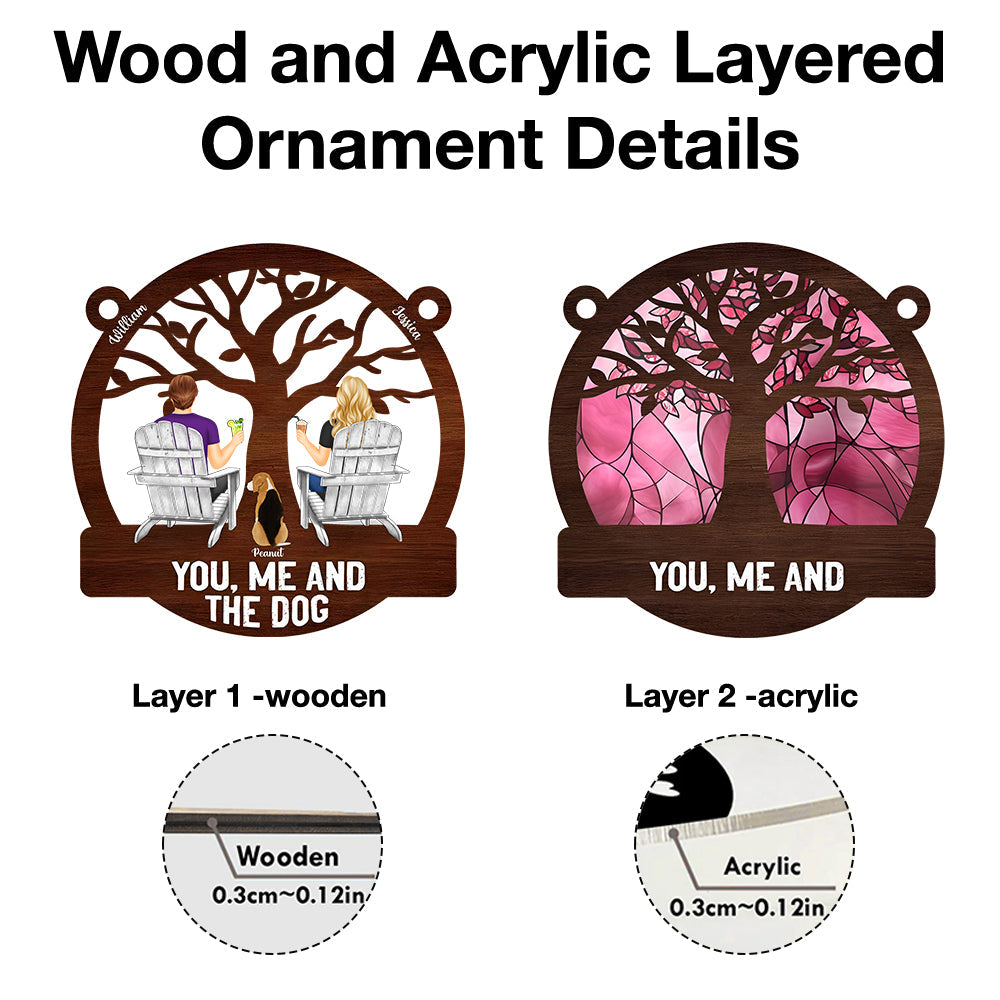 "Raising a Toast Through the Seasons - Custom Couple & Dog Ornament, A Heartwarming Gift for Wife or Husband"