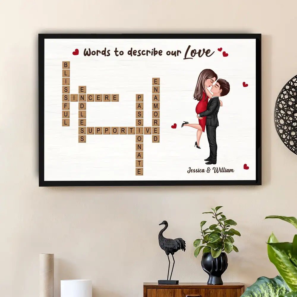 Poster – Words to Describe Our Love Crossword, Personalized Hugging Couple